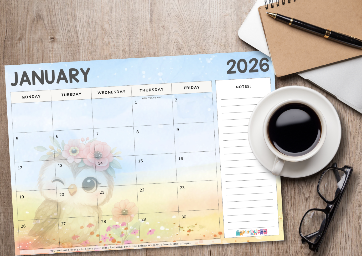 2026 Desk Calendar A2